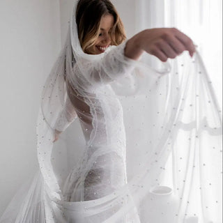 1 Tier Beaded Wedding Veil for Bride