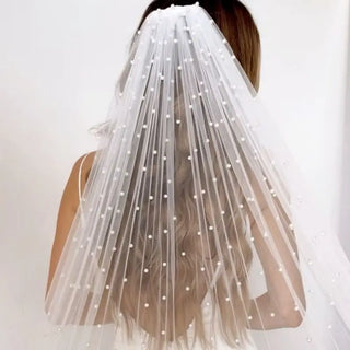 1 Tier Beaded Wedding Veil for Bride